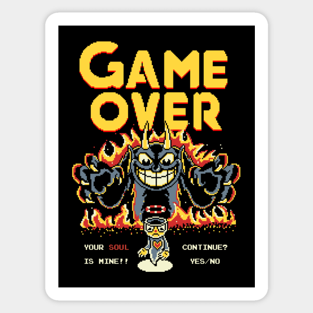 Cuphead Game over - Indie gaming -Pixel art Sticker by Typhoonic